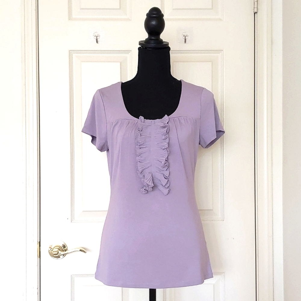 NWOT. The Limited Rayon/Spandex Lavender Purple Front Ruffle Design Blouse.